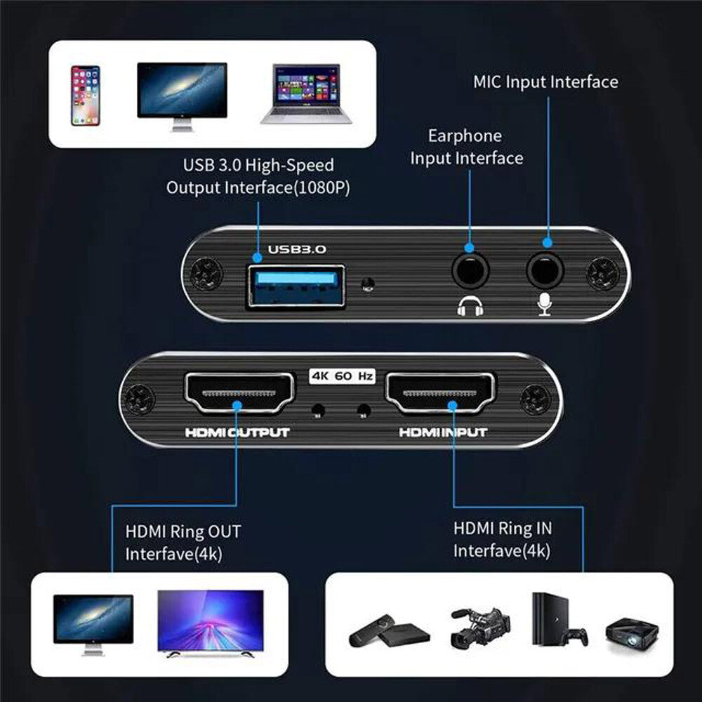 4K Audio Video Capture Card USB 3.0 HDMI Video Capture Device Full HD Recording