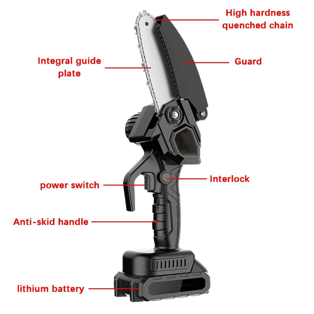 21V Electric Cordless Chain Saw Small Mini Handheld Chainsaw 2 Battery Powered