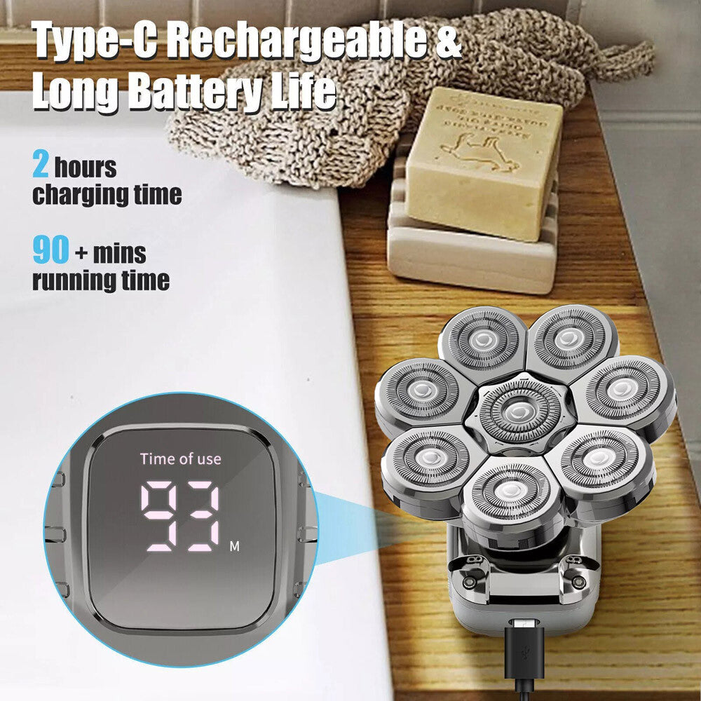 8D 5In1 Rotary Shaver Cordless Hair Trimmer Bald Head Razor Electric Men Wet Dry