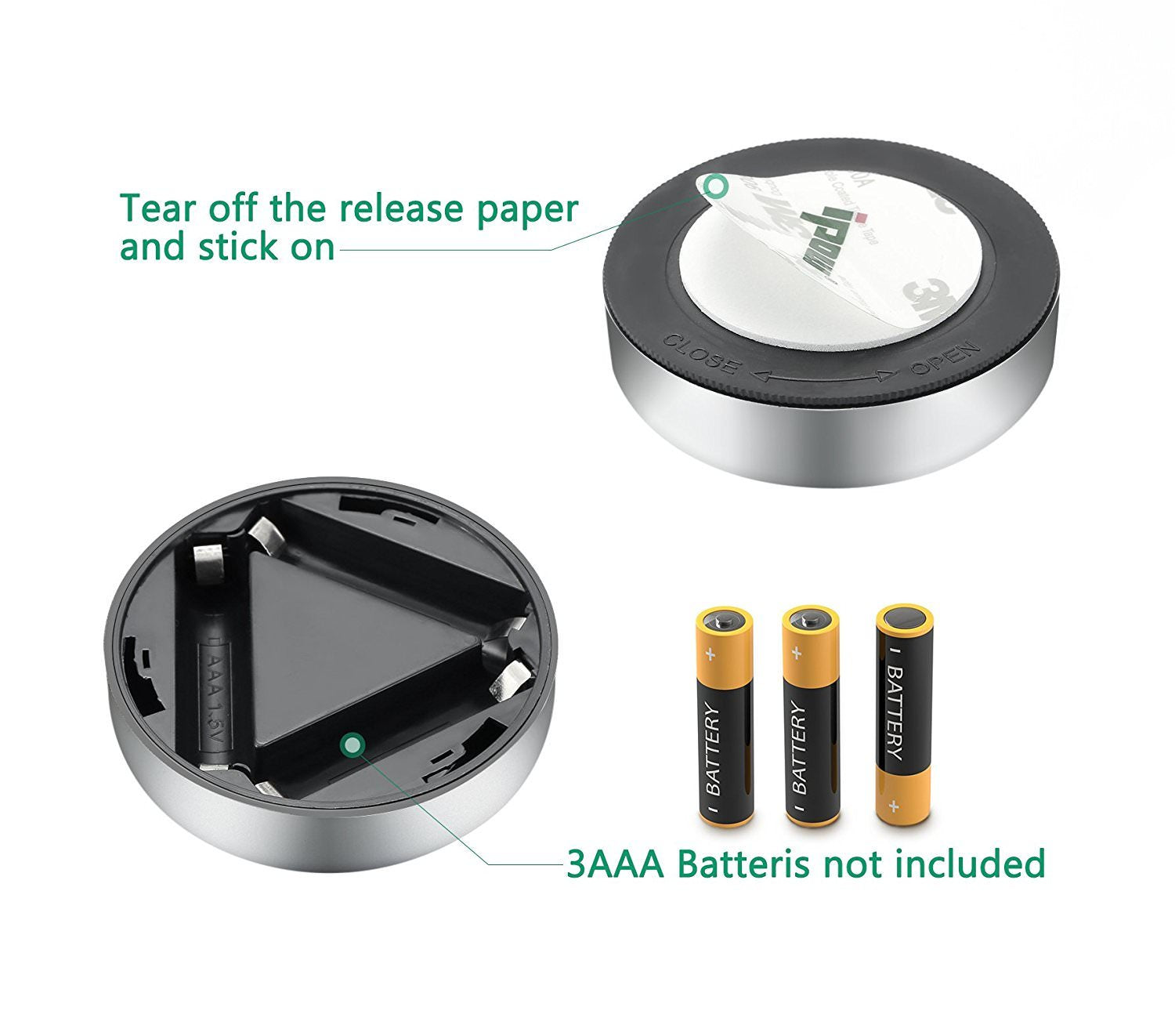 4 PCS 3 LED Touch Push On/Off Light Self-Stick on Click Battery Operated Lights