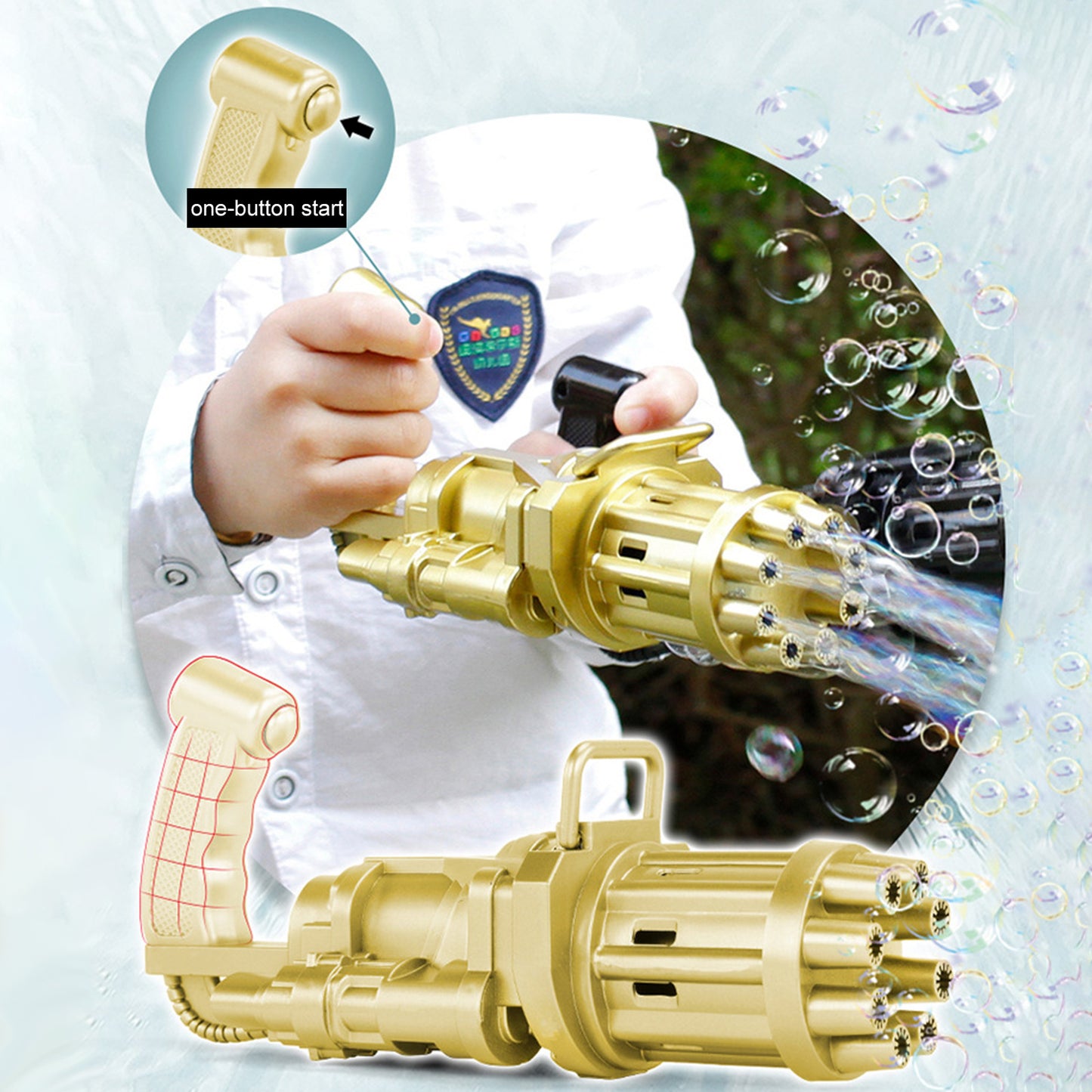 Gatling Bubble Machine Bubbler Maker Safe Summer Cooling Fan Gun for Kid Outdoor