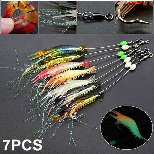 7X Luminous Fishing Bait Lure Artificial Shrimp Lures Soft Hook Prawn Bait Kit