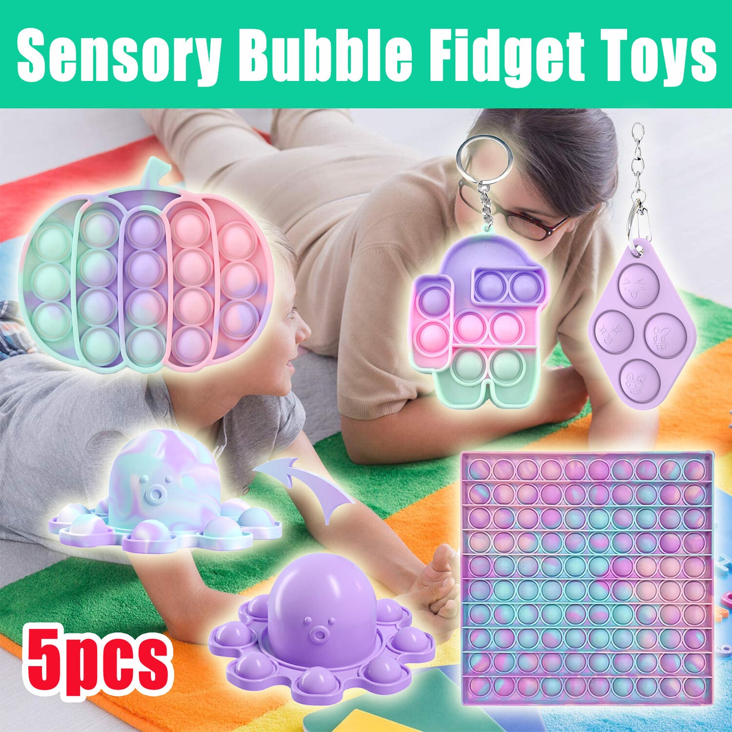 5Pack Sensory Bubble Fidget Toys Set Tools Bundle Stress Relief Autism ADHD Game