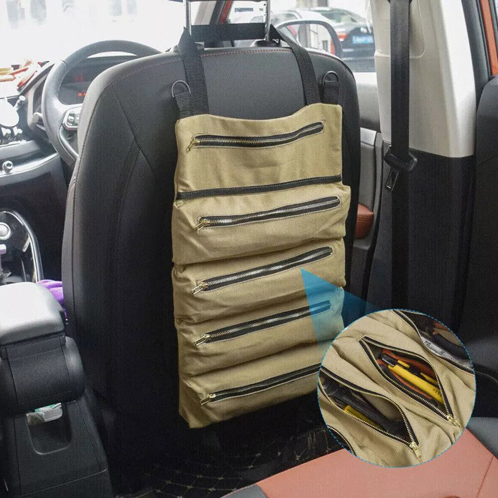 Multi-Purpose Tool Roll up Bag 5 Pocket Wrench Pouch Canvas Hanging Organizer US