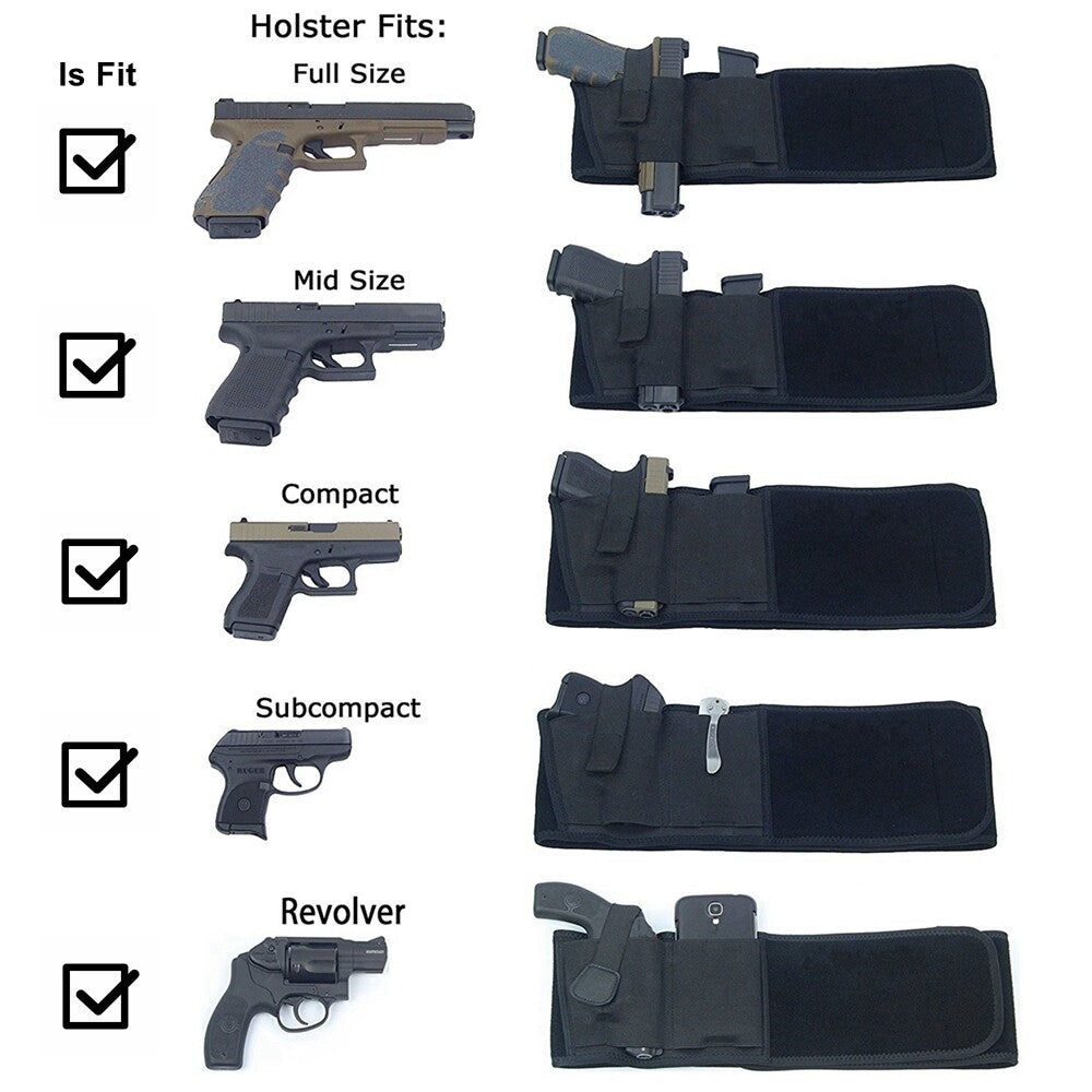 Tactical Belly Gun Holster Belt Concealed Carry Waist Pistol Holder Magazine Bag