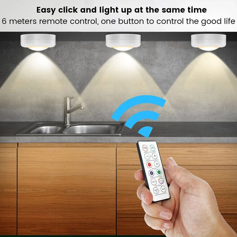 3PCS LED Puck Light Wireless under Cabinet Lighting Kit Kitchen Counter Light US