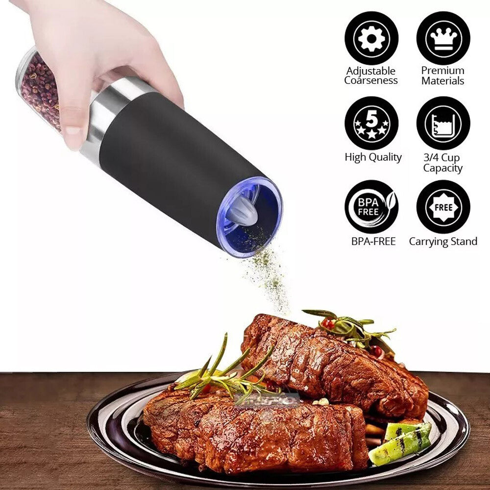 Automatic Blue LED Gravity Electric Salt Pepper Grinder Mill Shakers Adjustable