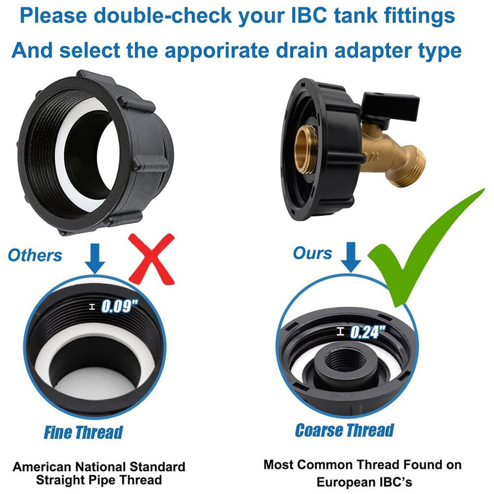 275-330 Gallon IBC Tote Water Tank Adapter 2" Brass Fittings Valve Connector US