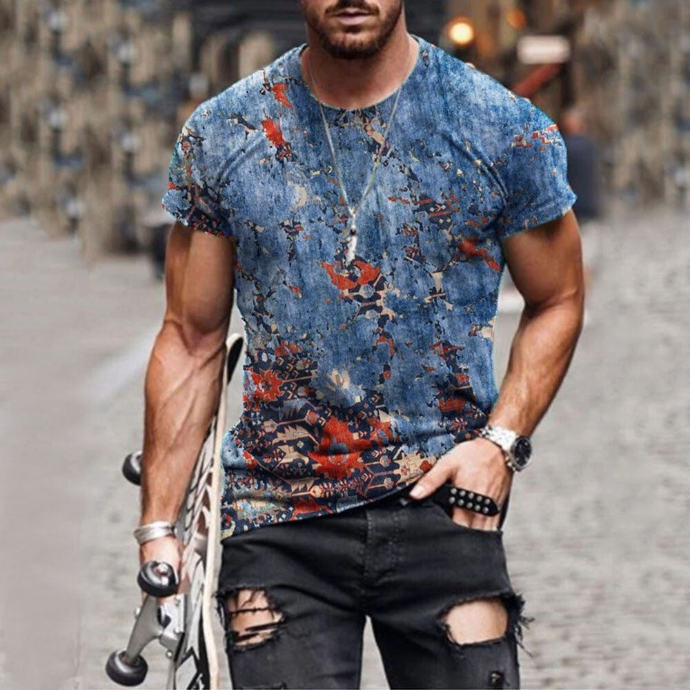 Mens T-Shirt Vintage Short Sleeve Blouse Summer Casual Fitness Tops Tee 2022 US