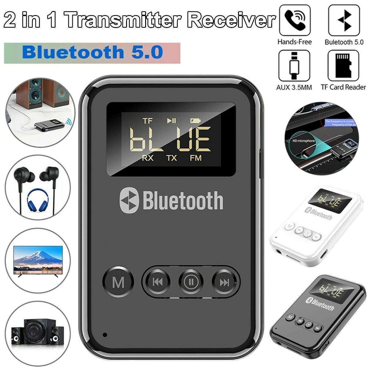 USB Bluetooth 5.0 Transmitter Receiver 4In1 Wireless Audio 3.5Mm Aux Car Adapter