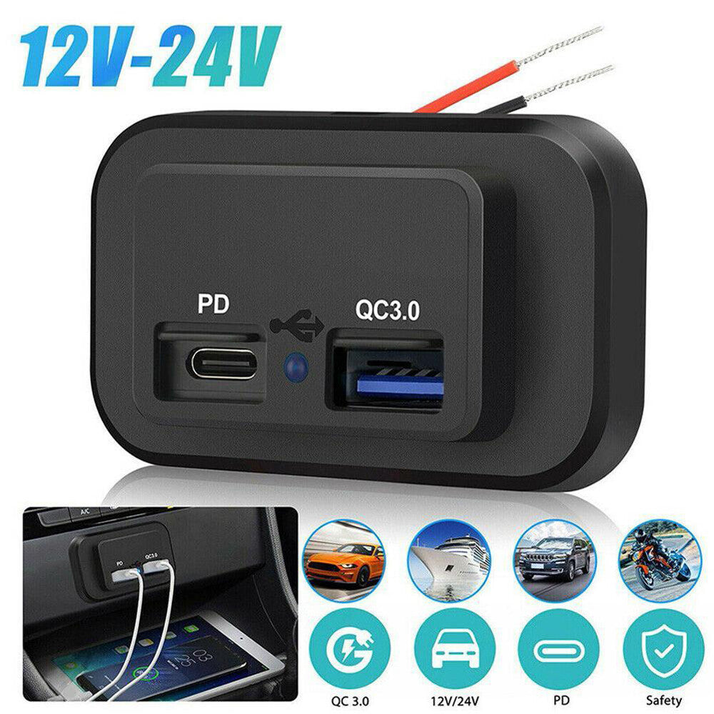 PD Type C USB Port Car Fast Charger Socket Power Outlet Panel Mount Waterproof