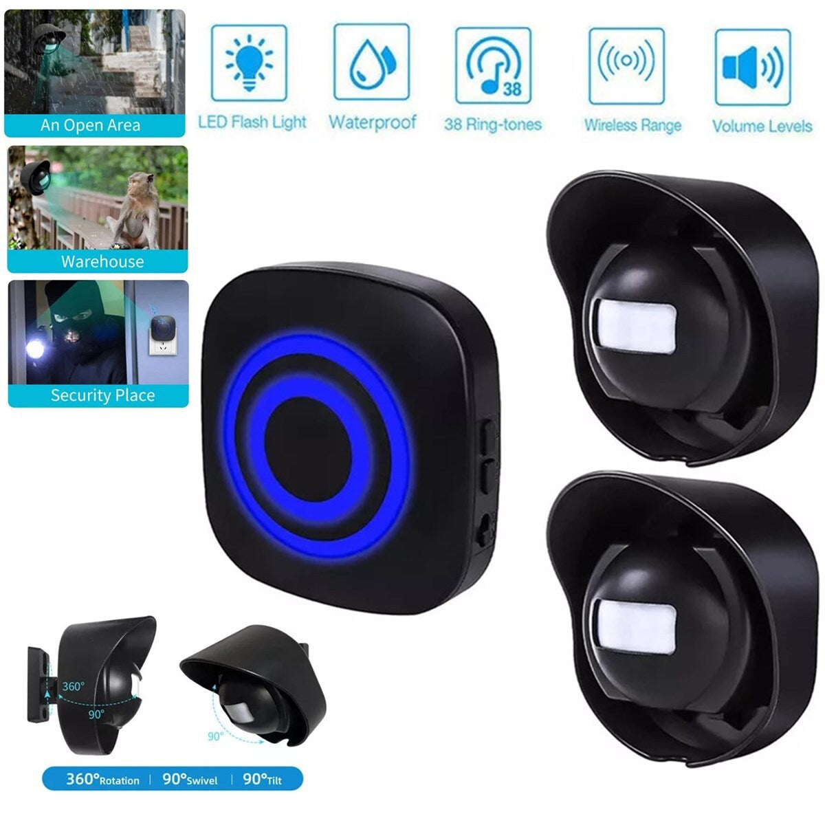 H2C8 Waterproof 656Ft Wireless Driveway Alarm Motion Sensor Alarm Indoor Outdoor