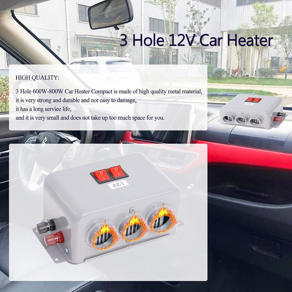 800W Electric Car Heater 3 Hole 12V DC Heating Fan Defogger Defroster Demister