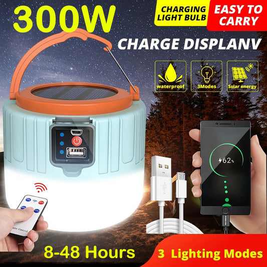 Bright Remote Control Solar LED Camping Lamp Rechargeable Light Bulb Tent Light