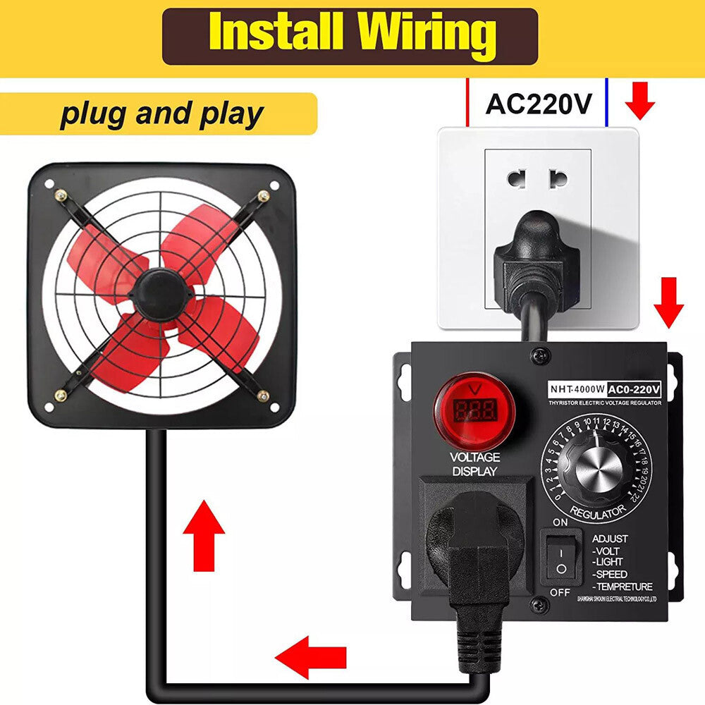 AC 120V~220V 4000W SCR Motor Speed Controller Volt Regulator Thermostat Dimmer