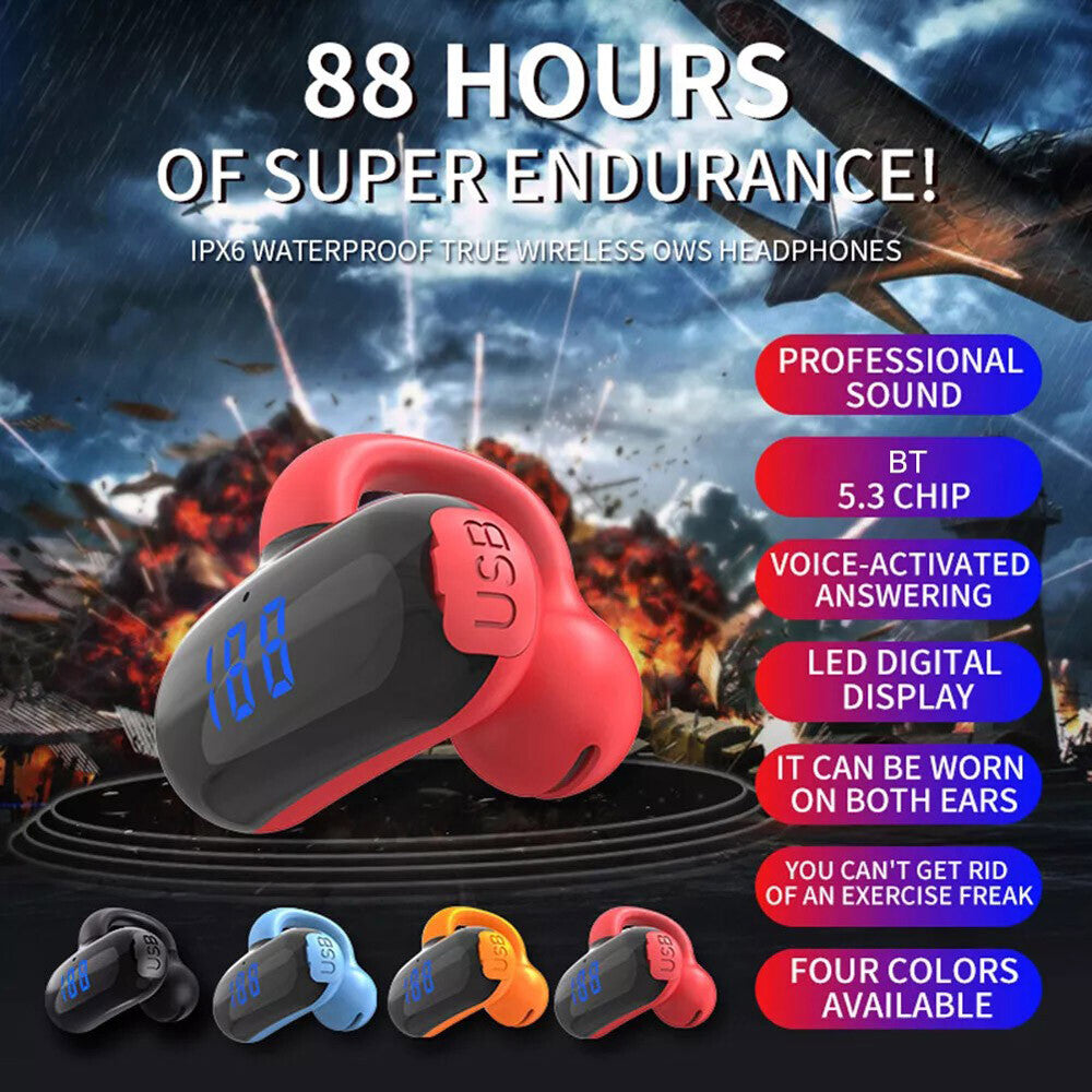 Bluetooth 5.3 Wireless Earbuds Ear Clip Bone Conduction Headphones Sport Headset