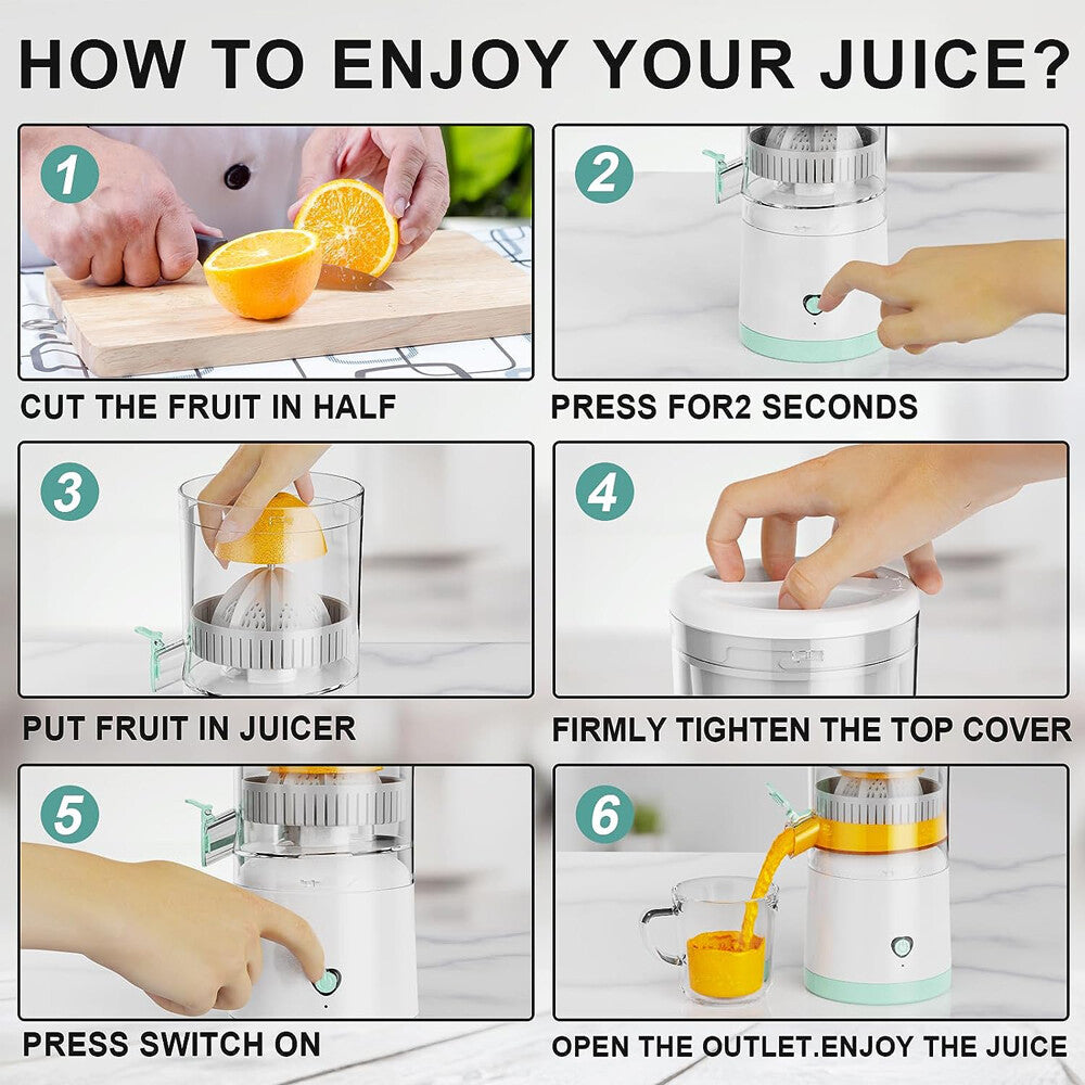 Electric Citrus Juicer Rechargeable Hands-Free Masticating Orange Lemon Squeezer