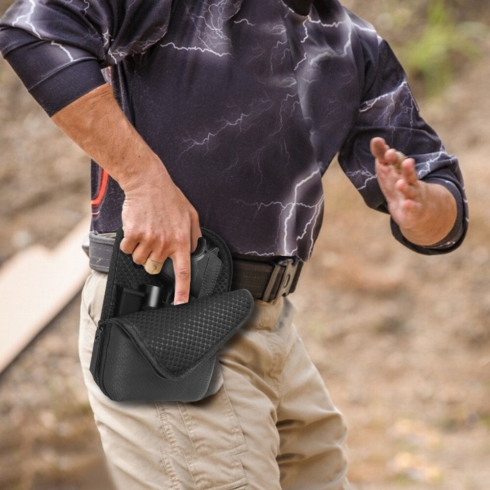 Black Concealed Carry Gun Pouch Pistol Holster Pack Waist Pocket with Belt Loops