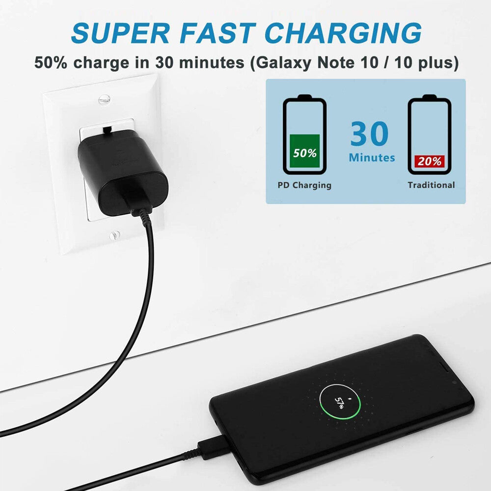 25W Type USB-C Super Fast Wall Charger + 6FT Cable for Samsung Galaxy S20 S21 5G