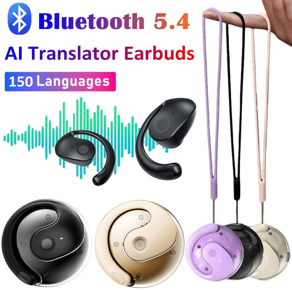 Translator Earbuds 150 Languages Real Time Translation Bluetooth 5.4 Headset US