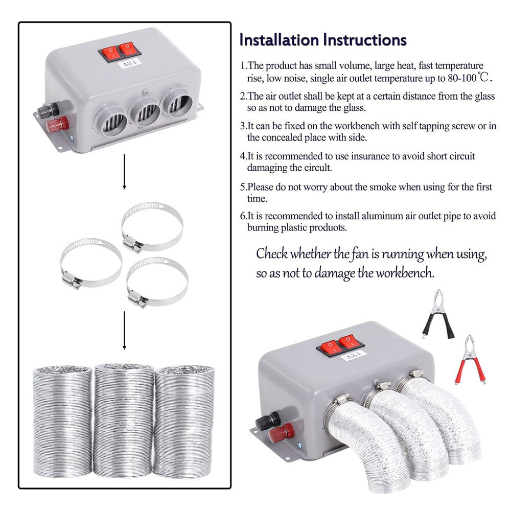 800W Electric Car Heater 3 Hole 12V DC Heating Fan Defogger Defroster Demister
