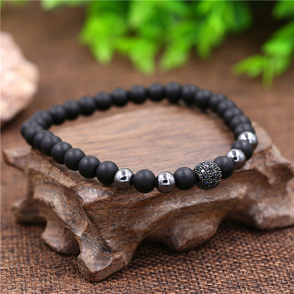 3PCS Black Beads Stainless Steel Bracelet Bangle Jewelry Gift for Men Fashion US
