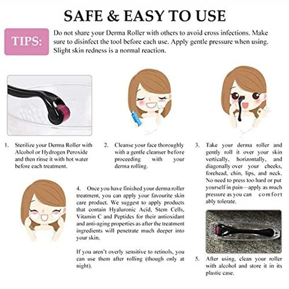 3 Pairs Derma Roller - 0.25Mm & 0.50Mm & 1.50Mm / 540 Scar Titanium Microneedle