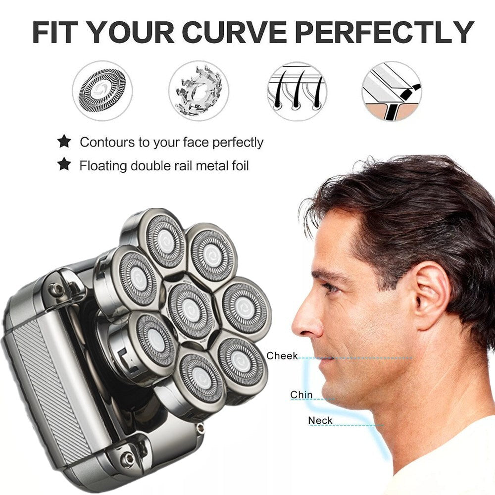 8D 5In1 Rotary Shaver Cordless Hair Trimmer Bald Head Razor Electric Men Wet Dry