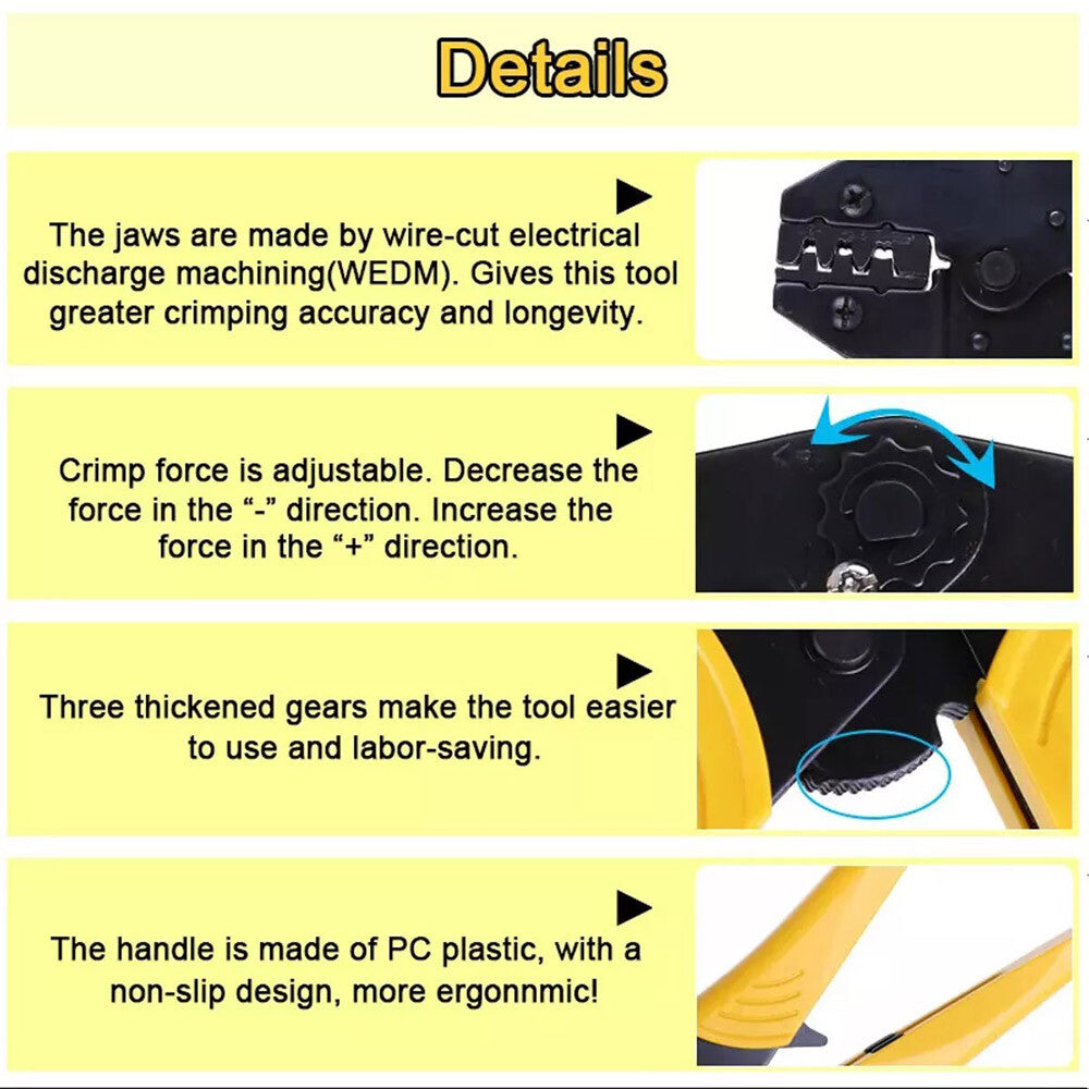 Ratcheting Crimping Tool Kit Cord End Terminals Wire Crimper Pliers 4Dies W/Case