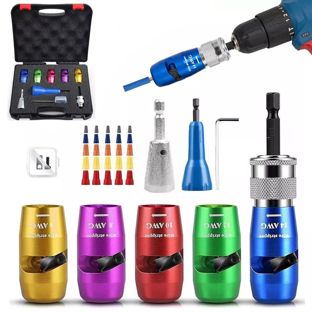 Wire Stripper for Drill Wire Stripping Twisting Tool Upgrade Electrical W/ Case