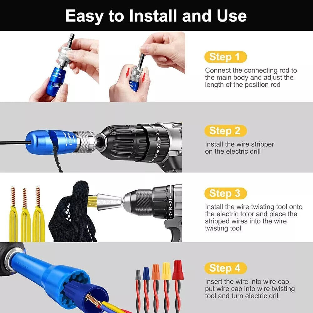 Wire Stripper for Drill Wire Stripping Twisting Tool Upgrade Electrical W/ Case