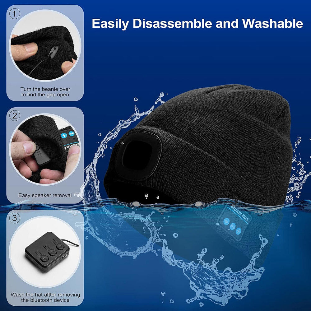 Bluetooth LED Beanie Hat with Music Speakers Mic Rechargeable Cap Head Lamp Gift