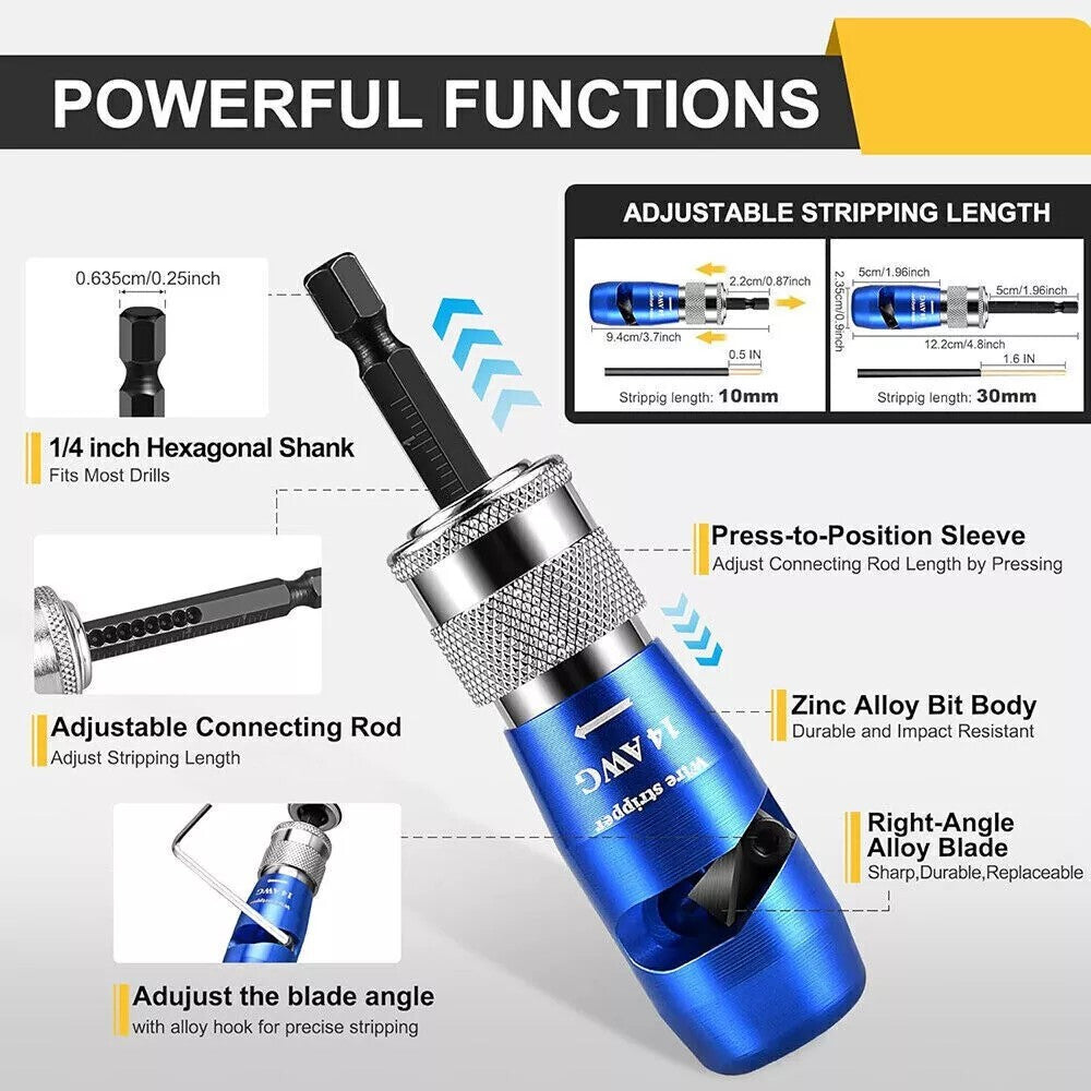 Wire Stripper for Drill Wire Stripping Twisting Tool Upgrade Electrical W/ Case