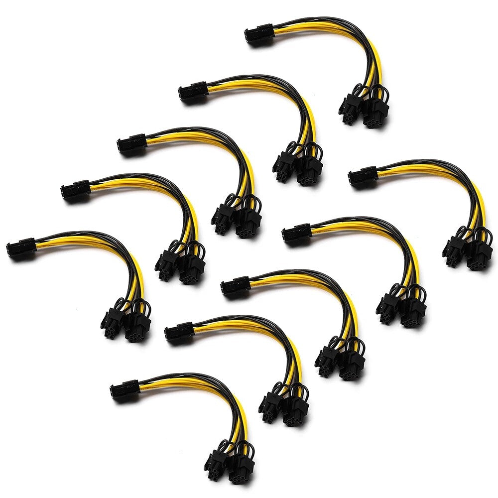 10 PCS PCIE 6 Pin Female to Dual PCI-E 8 Pin (6+2) Male GPU Power Cable Splitter
