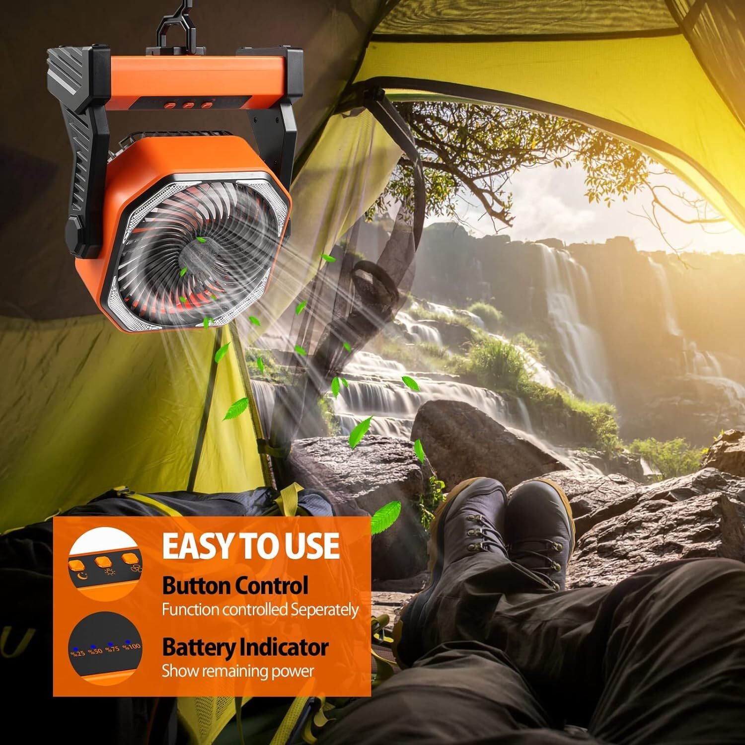 Camping Fan up to 99Hours Battery Powered Portable Outdoor W/22000Mah Power Bank