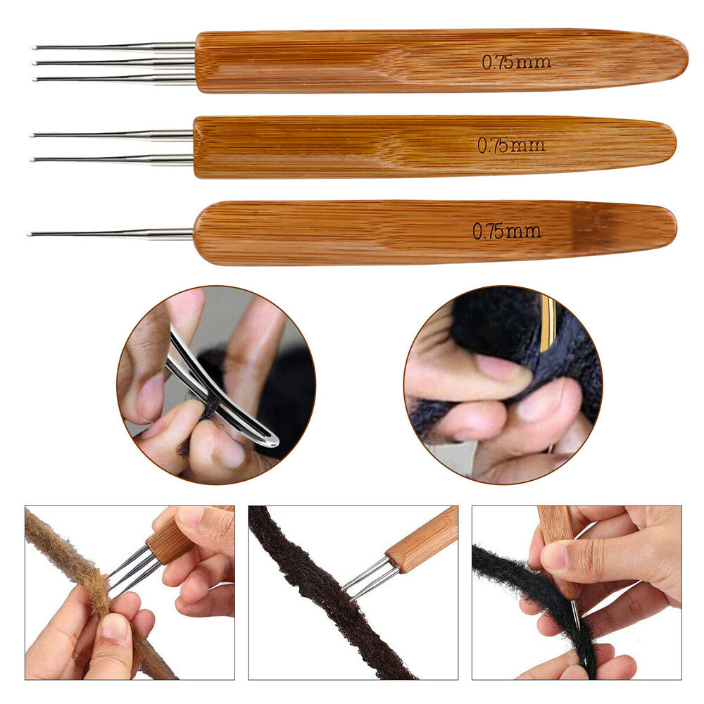 5PCS DIY Crochet Needle Hook Bamboo Handle Dread Knit Hair Making Braiding Tool