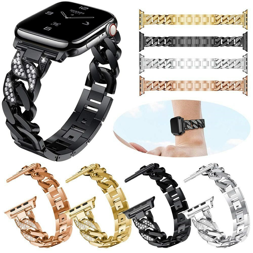 Watch Strap Metal Band Diamond Chain for Apple Iwatch Series 7 6 5 4 3 2 1 Sport