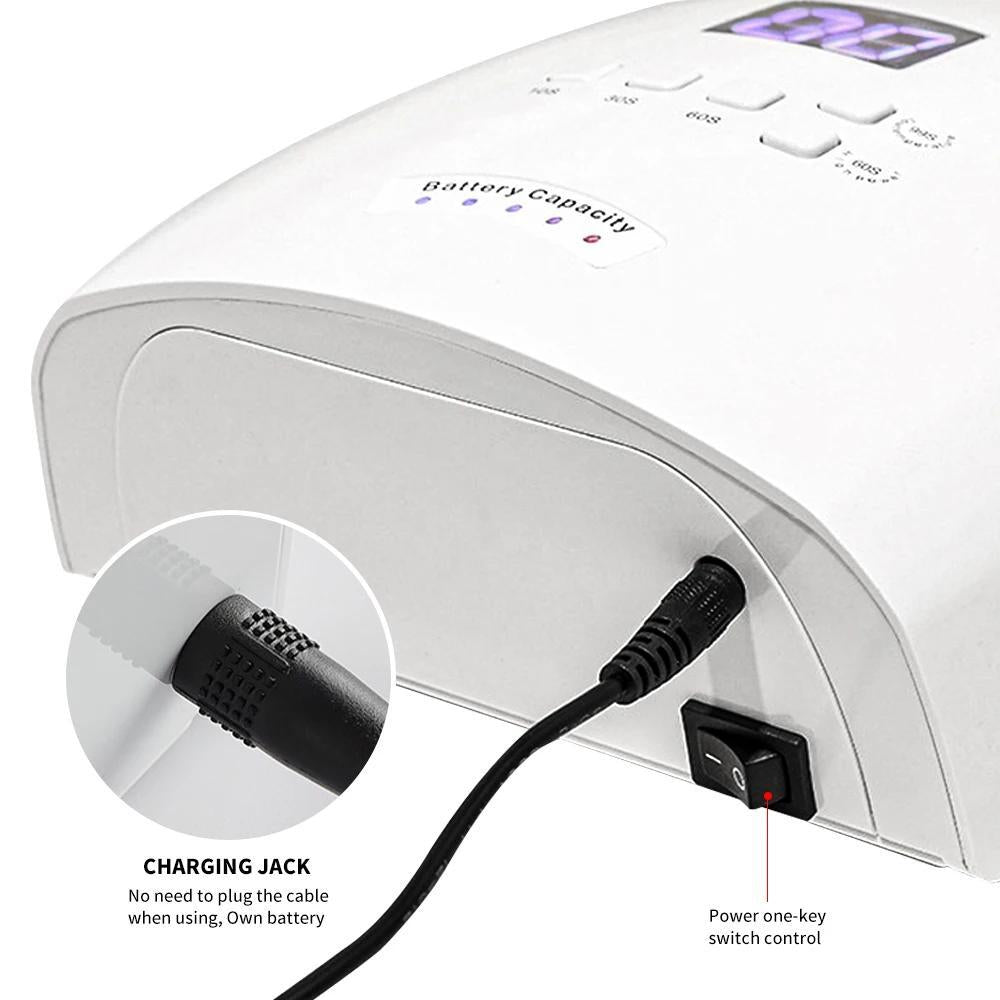 White 48W Cordless Wireless Rechargeable LED/UV Nail Lamp Gel Polish Nail Dryer