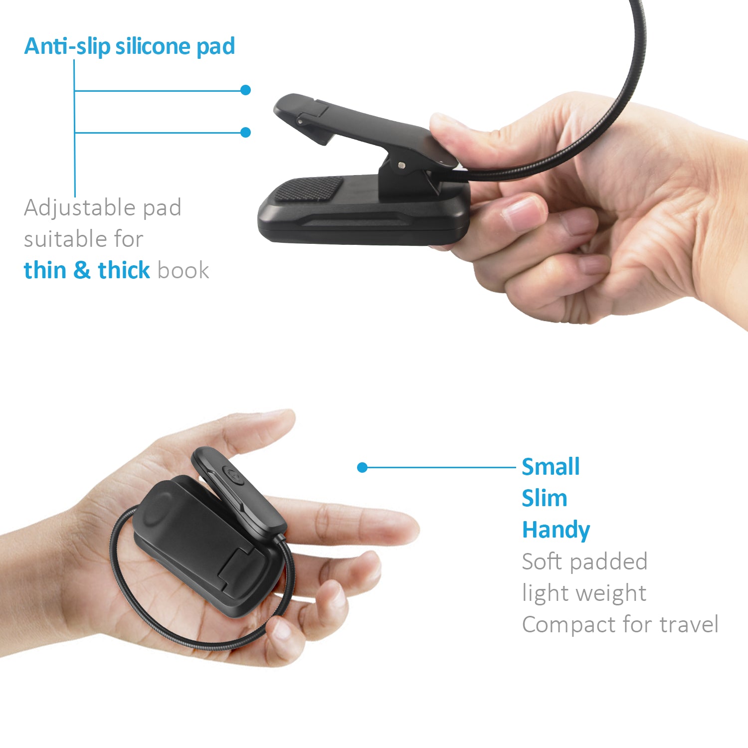 LED Book Light Flexible Rechargeable with 3 Light Modes Easy Clip Reading Lamp