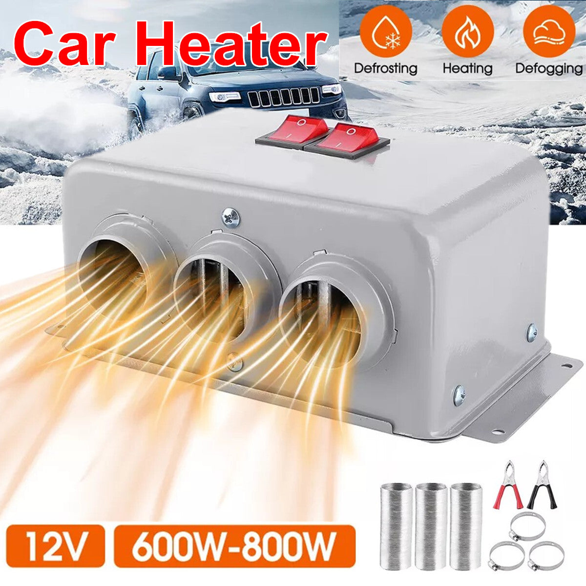 800W Electric Car Heater 3 Hole 12V DC Heating Fan Defogger Defroster Demister
