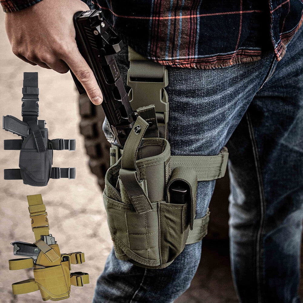 Tactical Holster Adjustable Pistol Gun Drop Leg Thigh Magazine Pouch Right Hand