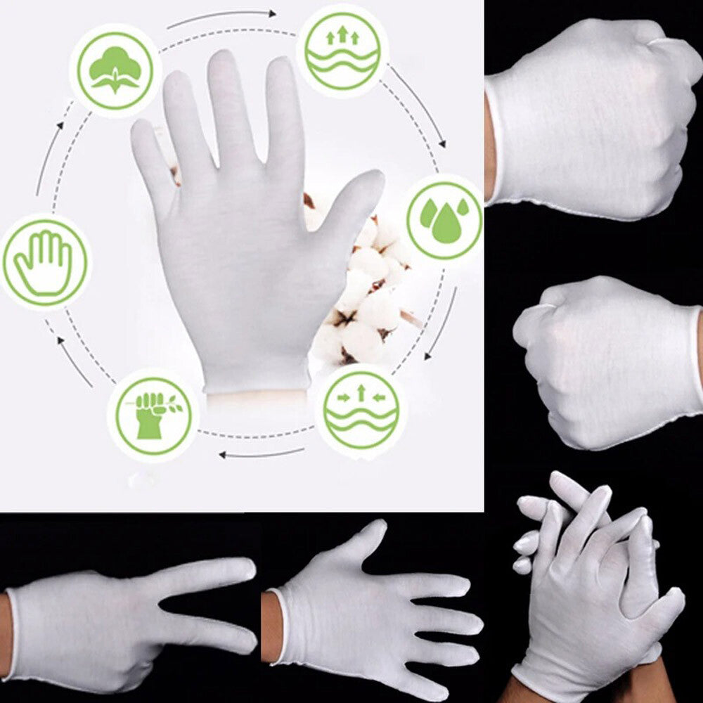 12 Pairs (24 PCS) White Soft Cotton Work Gloves Jewelry Coin Silver Inspection