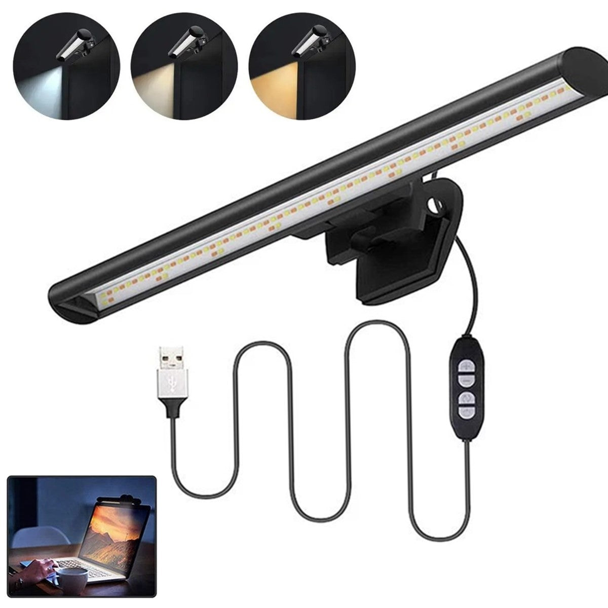 Reading Desk Lamp LED Screen Bar Light USB Computer Monitor Eye-Caring Dimmable