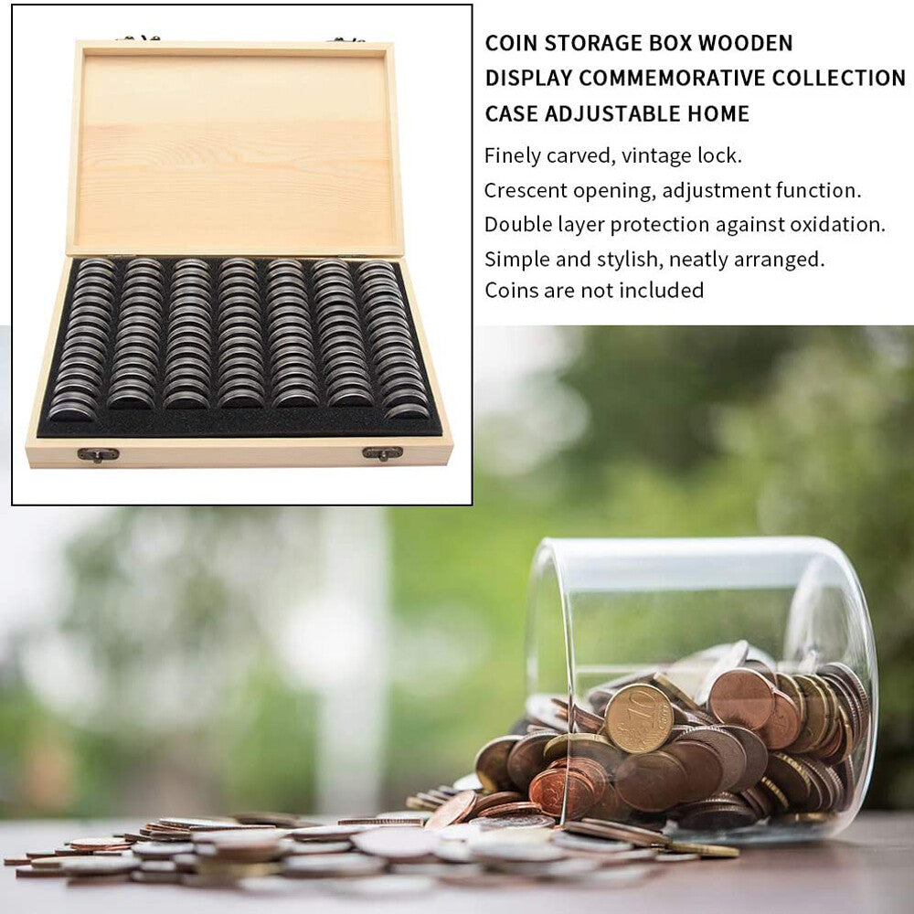 100PCS Coin Capsules with Foam Gasket Holder Case Wooden Storage Case Collection