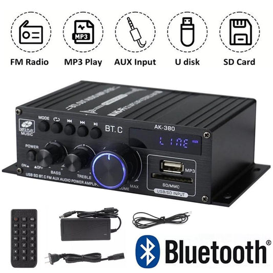 800W 2Channel Bluetooth Mini HIFI Power Audio Stereo Amp Home Car Amplifier FM