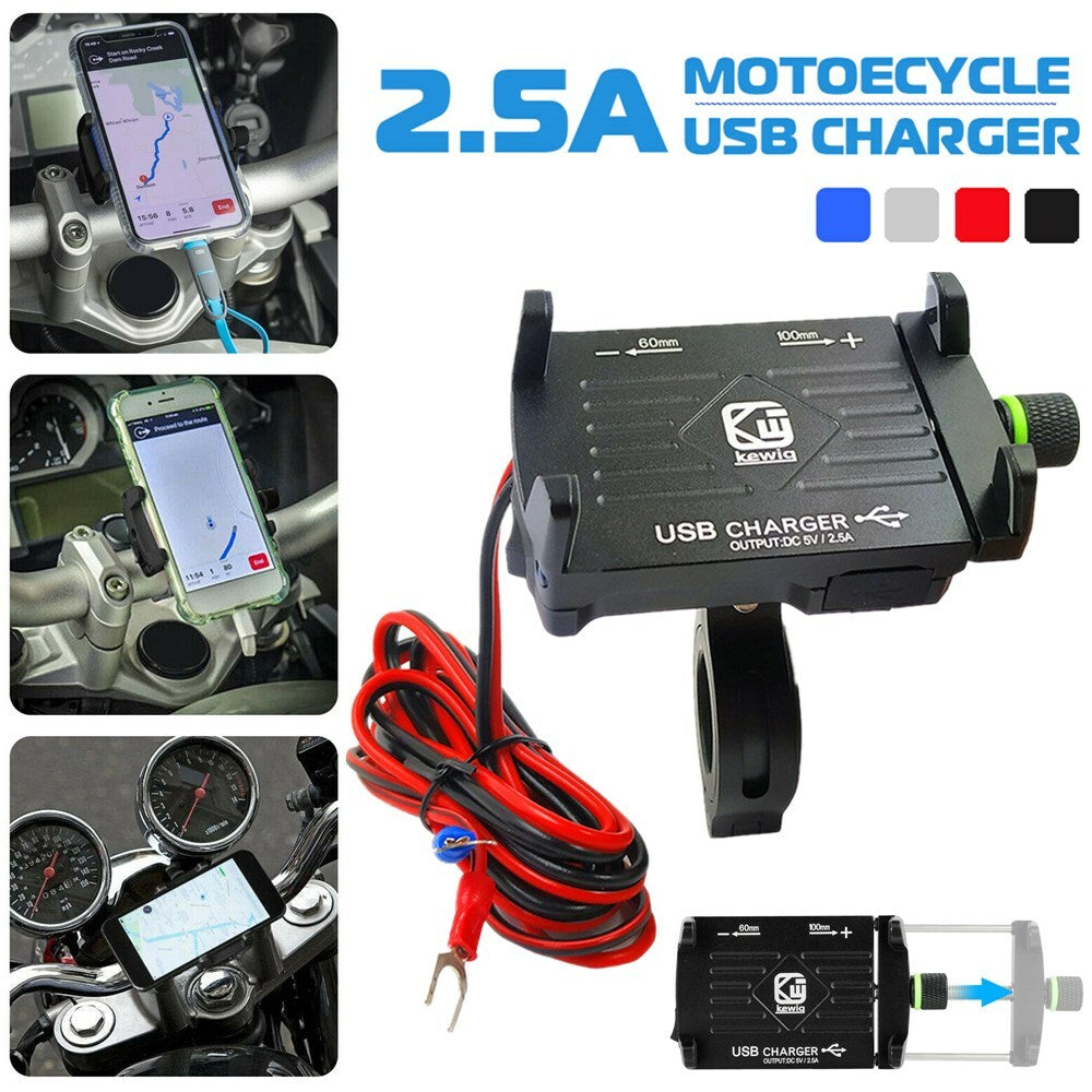 Motorcycle Cell Phone Handlebar Mount Holder USB Charger with Switch Universal