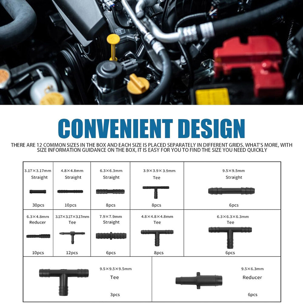 Vacuum Connector Assortment Vacuum Line Fittings Kit 113PCS Tubes 12 Sizes US