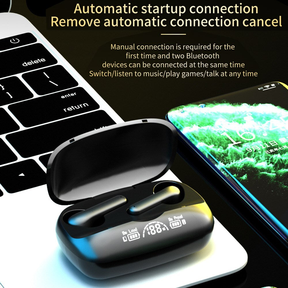 Bluetooth 5.2 True Wireless Earbuds Waterproof Headphones with Charging Case US