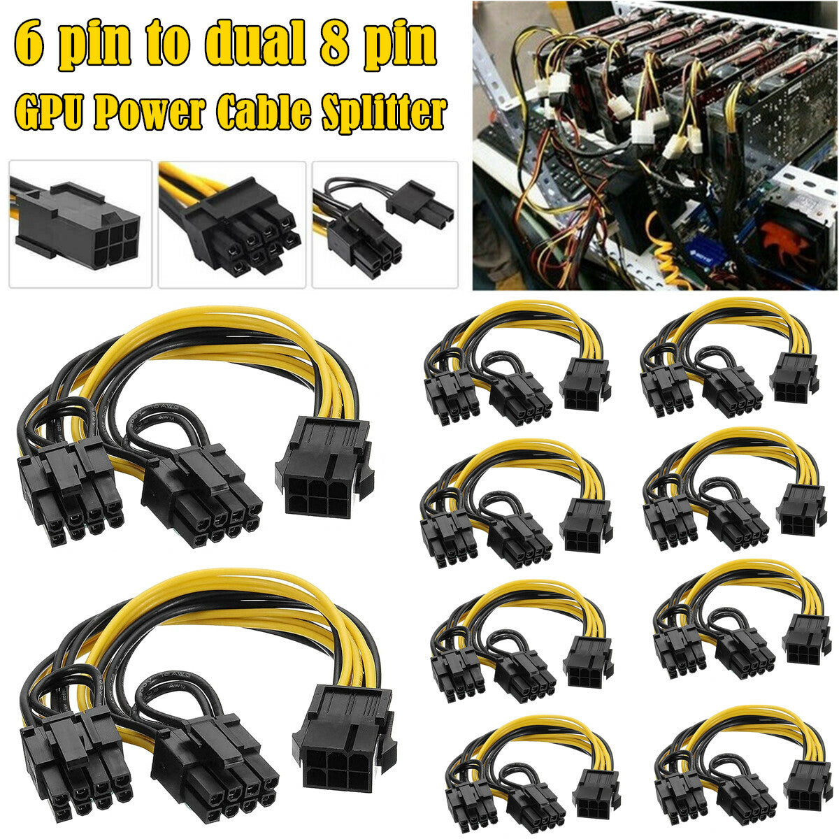 10 PCS PCIE 6 Pin Female to Dual PCI-E 8 Pin (6+2) Male GPU Power Cable Splitter