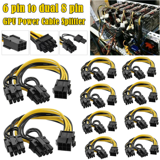 10 PCS PCIE 6 Pin Female to Dual PCI-E 8 Pin (6+2) Male GPU Power Cable Splitter